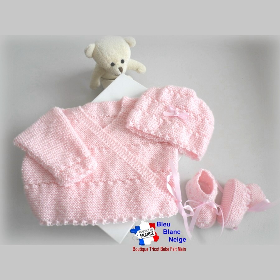 Ensemble Cardigan + Chapeau Tricoté Main Pour Bébé Nouveau-né - Laine Blanche - Neuf Sans étiquette